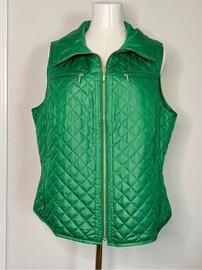 Zenergy by Chicos Quilted Emerald Green Zip Up Vest Women Size 12/Chicos Size 2